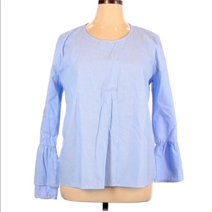 Halogen XL blue/white‎ stripe crew neck long ruffle sleeve 100% cotton top